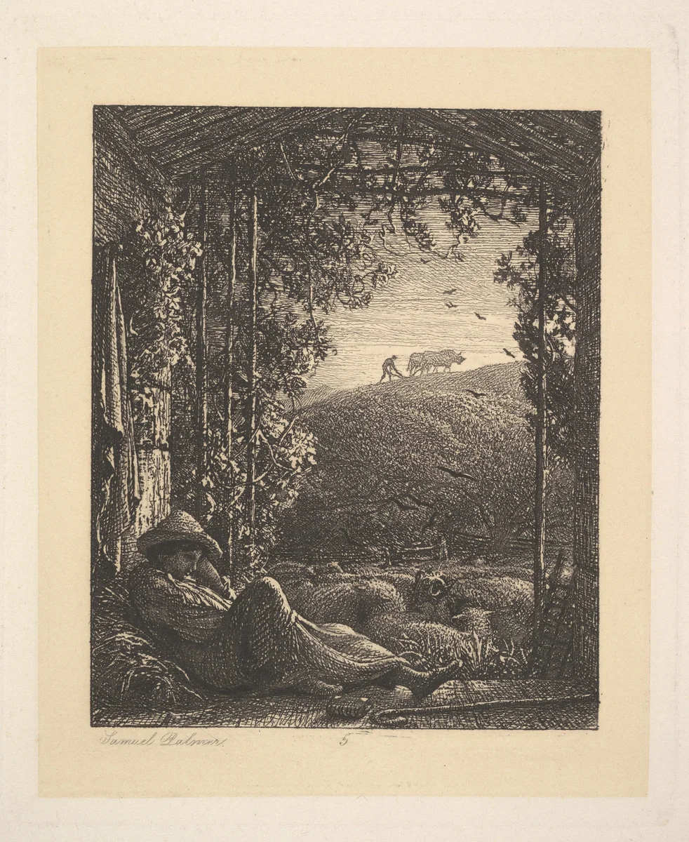 The Sleeping Shepherd, Early Morning by Samuel Palmer, print, 1857