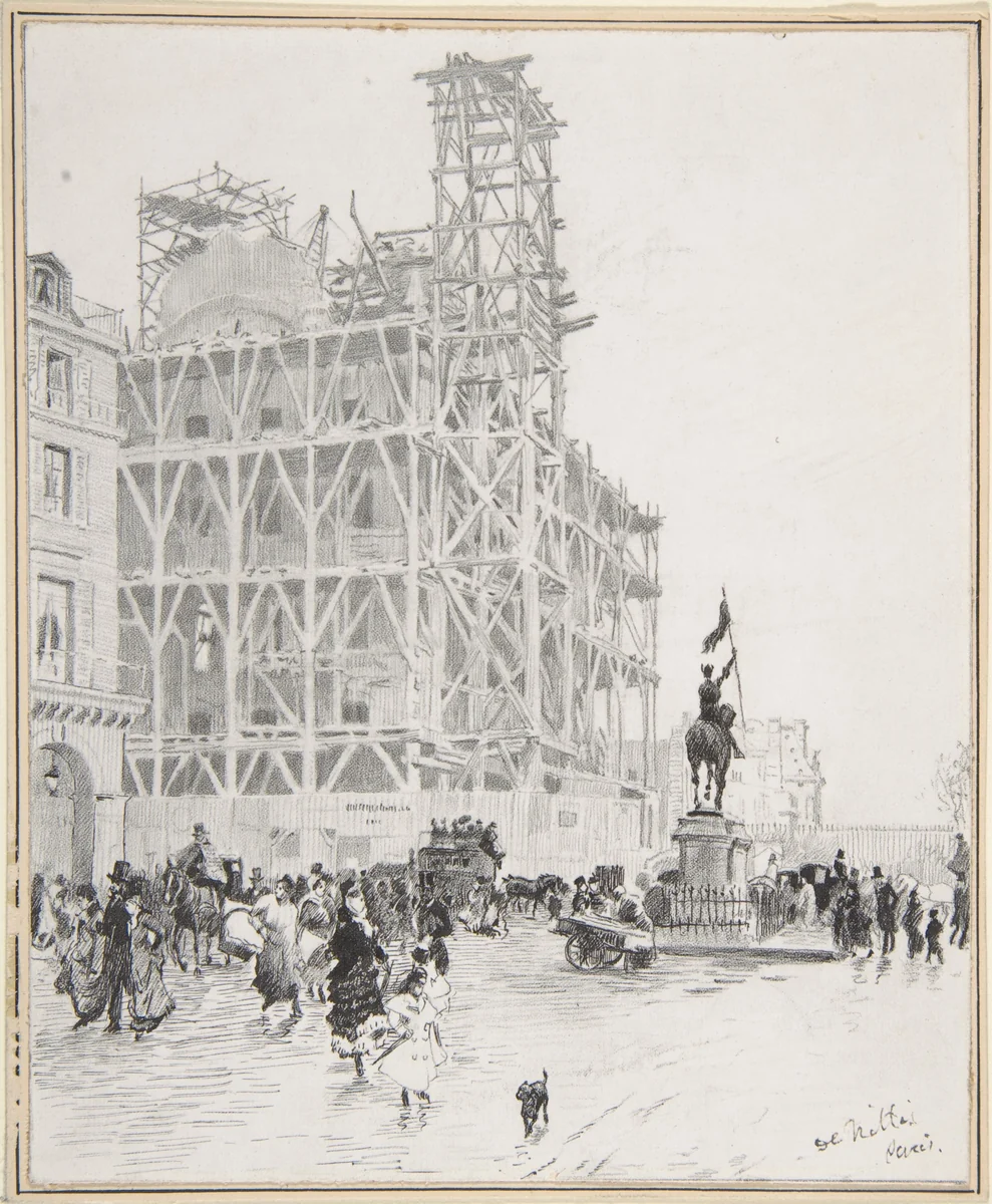 Place des Pyramides, Paris by Giuseppe de Nittis, drawing, 1878-1888