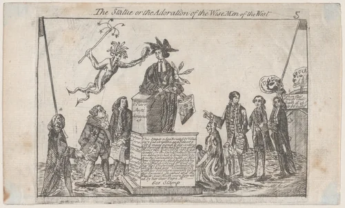 The Statue, or the Adoration of the Wise Men of the West by anonymous, print, 1766