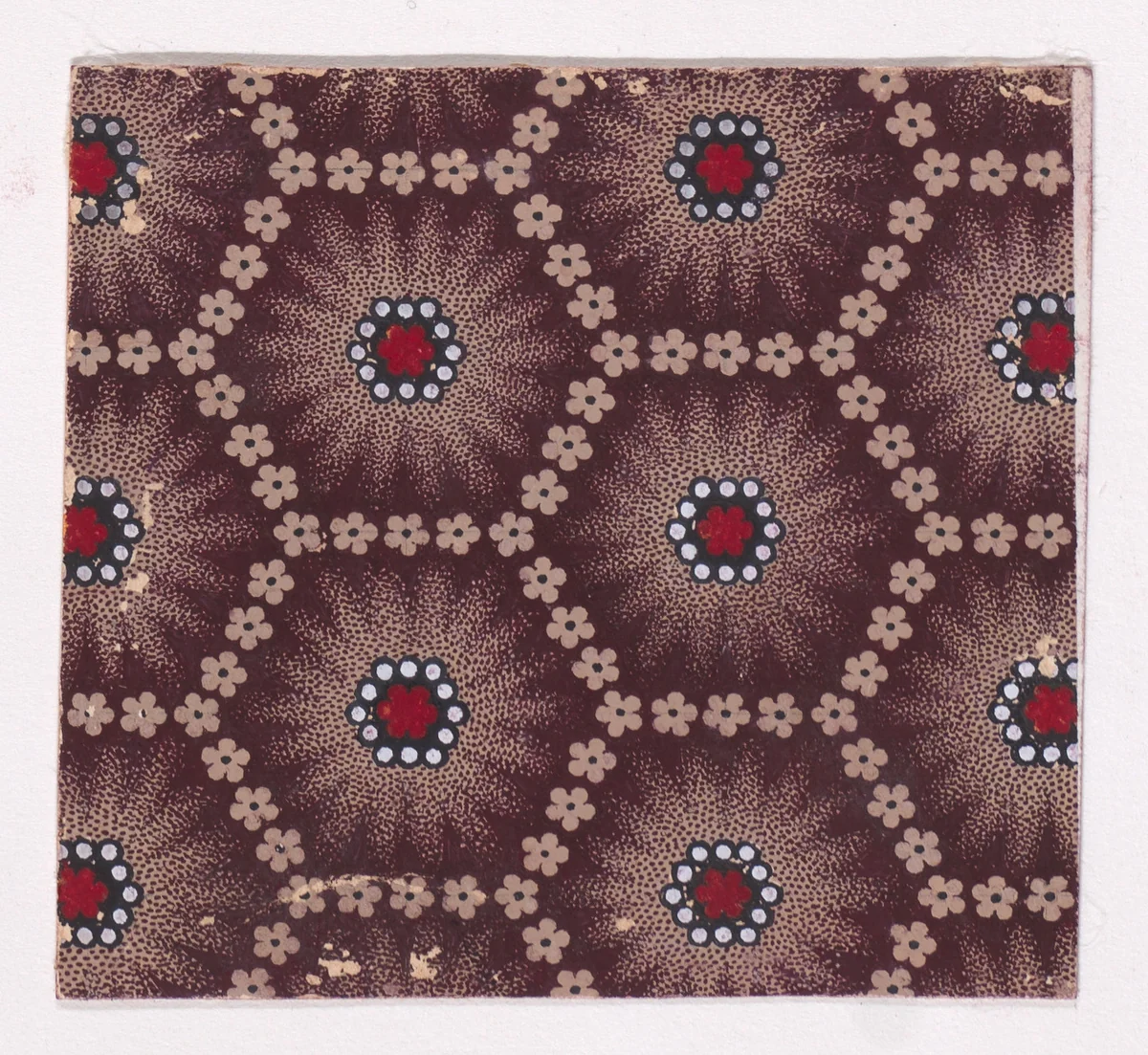 Textile Design with a Honeycomb Pattern Formed with Small Rosettes and with Alternating Rows of Rosettes Framed by Pearls by anonymous, drawing, 1840