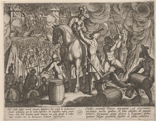 Aanval 's nachts op een Romeins fort by Antonio Tempesta, print, 1611-1612