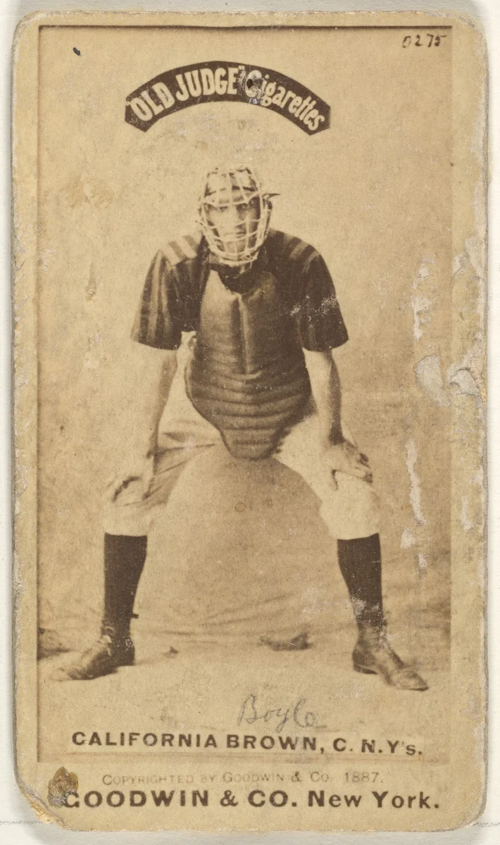 William "California" Brown, Catcher, New York, from the Old Judge series (N172) for Old Judge Cigarettes by Goodwin & Company, photograph, 1887