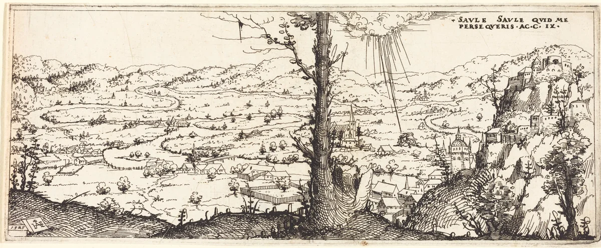 Landscape with the Conversion of Saint Paul by Augustin Hirschvogel, print, 1545