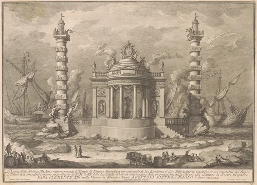 The Prima Macchina for the Chinea of 1760: The Temple of Neptune by Giuseppe Vasi, print, 1760