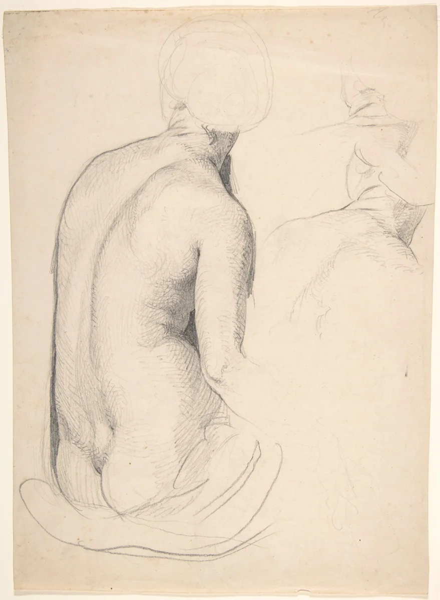 Studies of a Seated Woman from Behind by Eduard Julius Friedrich Bendemann, drawing, 1811-1889
