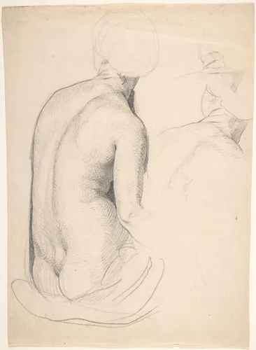 Studies of a Seated Woman from Behind by Eduard Julius Friedrich Bendemann, drawing, 1811-1889