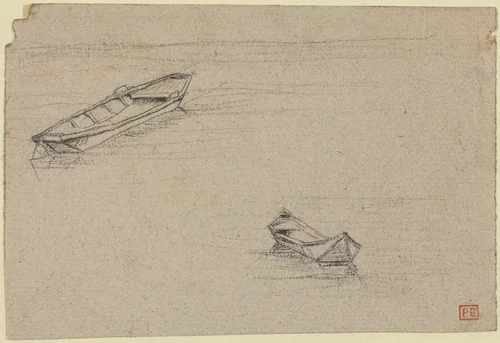 Two Boats for "L'Abside de Notre-Dame de Paris" by Charles Meryon, drawing, 1854