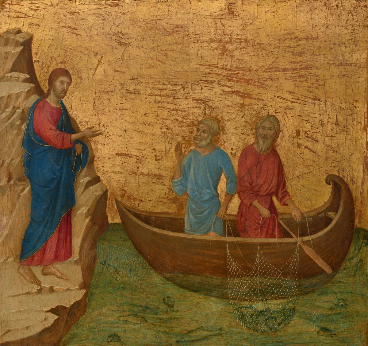The Calling of the Apostles Peter and Andrew by Duccio di Buoninsegna, painting, 1308-1311