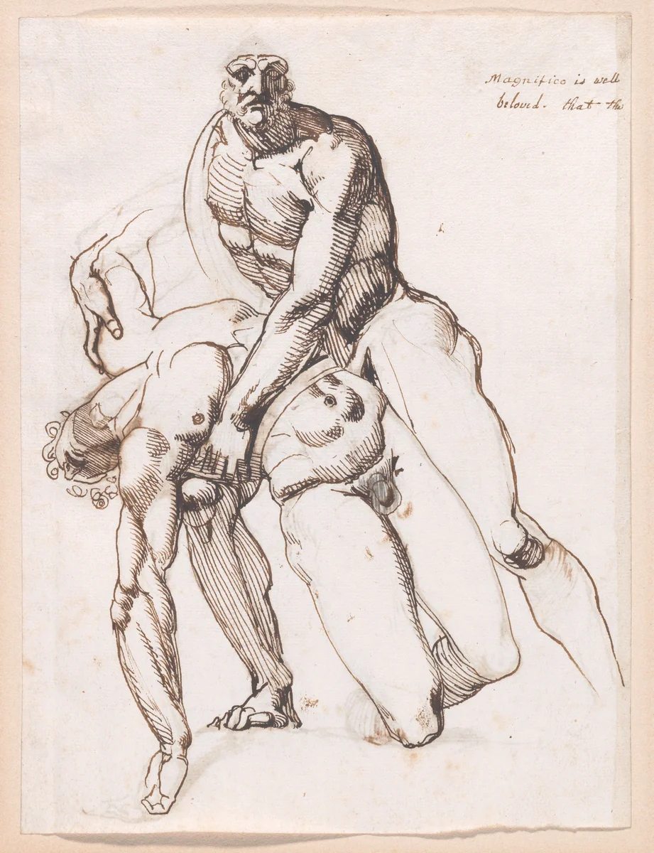 Menelaus and Patroclus, after the Antique (recto and verso) by Henry Fuseli, drawing, 1770-1778