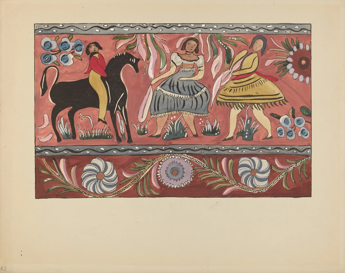 Plate 42: Painted Chest Design: From Portfolio "Spanish Colonial Designs of New Mexico" by American 20th Century, index of american design, 1935-1942