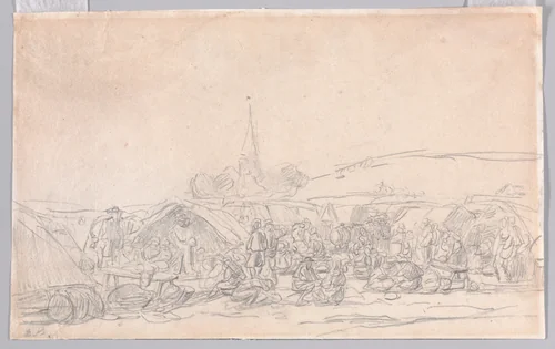 The Pardon of Saint-Anne-La-Palud by Eugène Boudin, drawing, 1858
