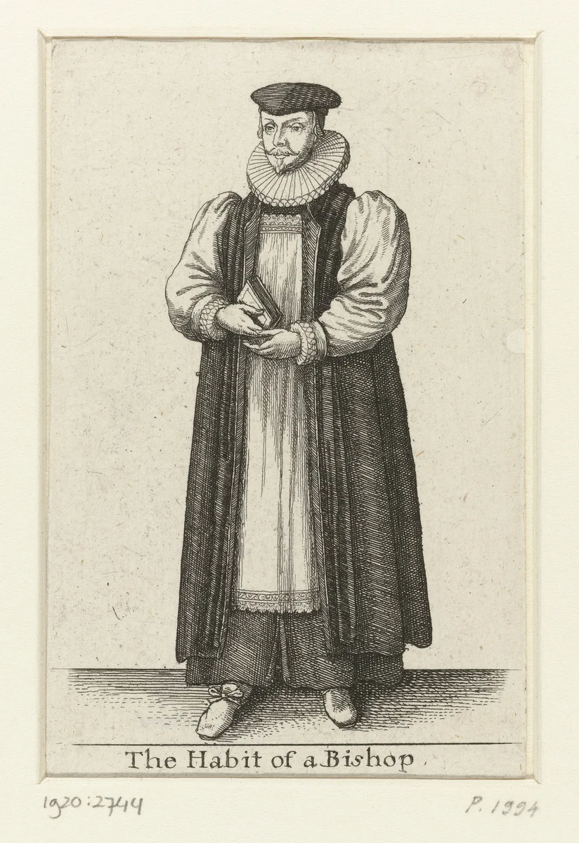 Ceremoniële kledij van een Engelse bisschop by Wenceslaus Hollar, print, 1617-1677