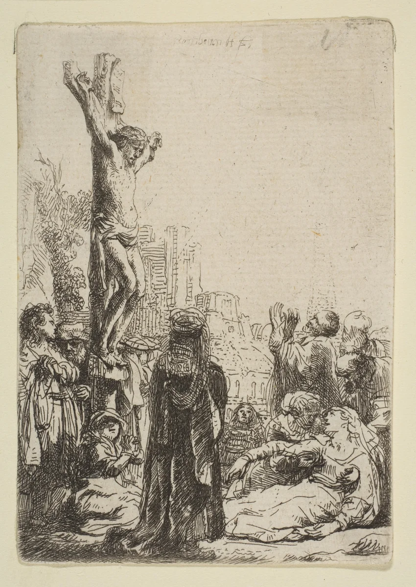 The Crucifixion: Small Plate by Rembrandt van Rijn, print, 1630-1640