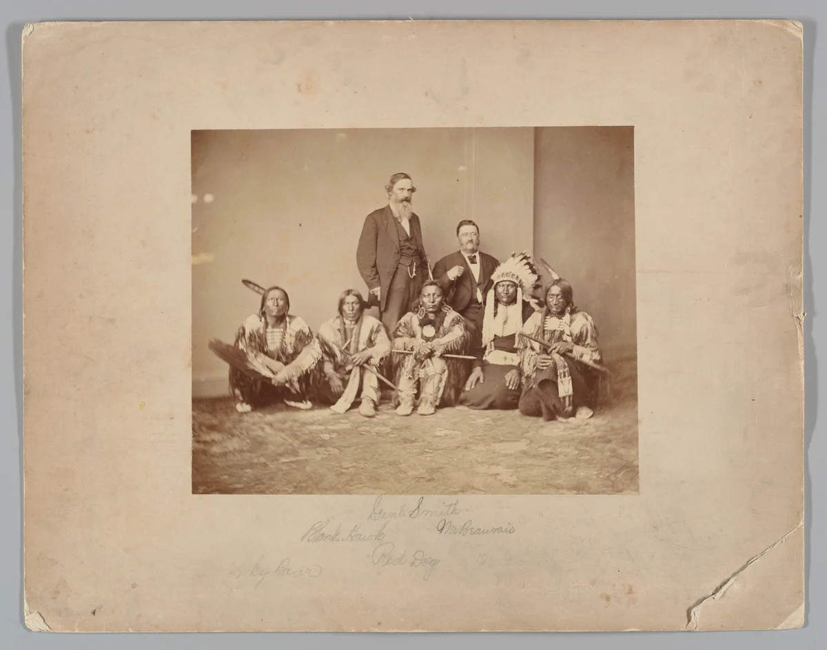General J. E. Smith and Indians by Mathew Brady, photograph, 1870-1879