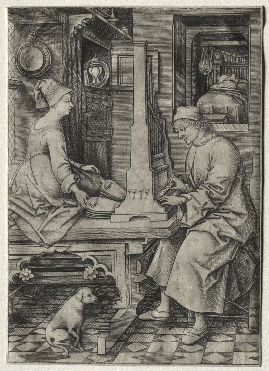 The Organ Player and His Wife by Israhel van Meckenem, print, 1490-1505