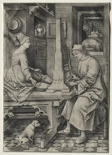 The Organ Player and His Wife by Israhel van Meckenem, print, 1490-1505