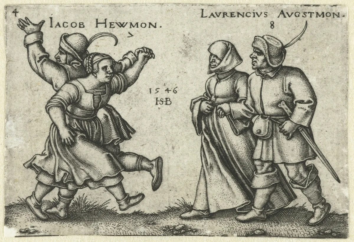 Dansende boerenparen by Unknown, print, 1546