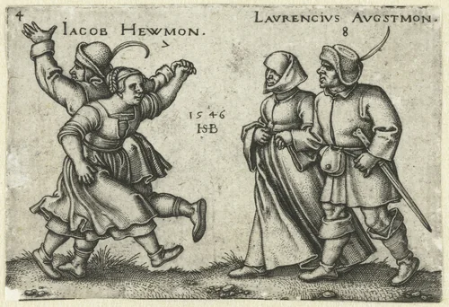 Dansende boerenparen by Unknown, print, 1546