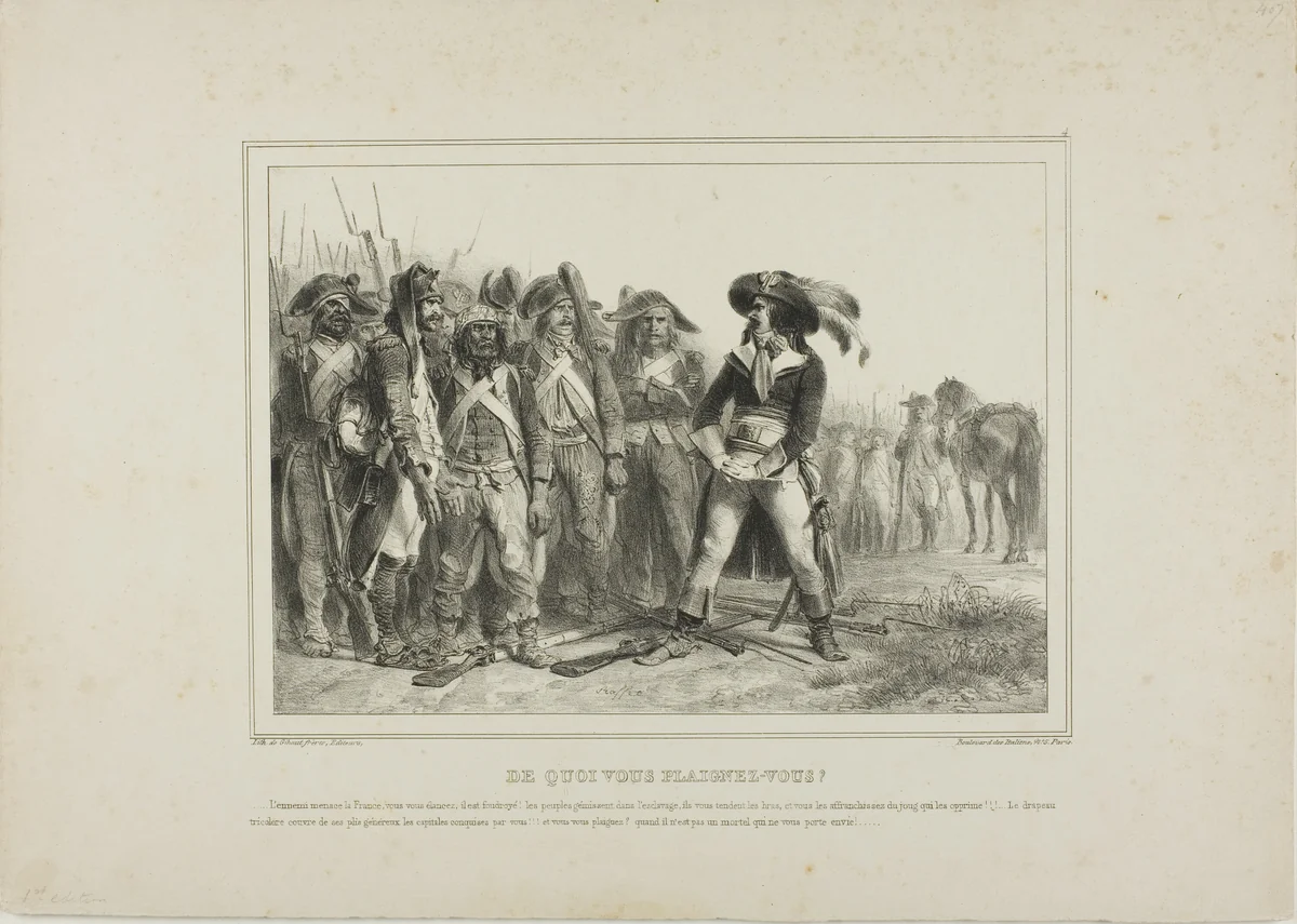 Of what do you have to complain? by Denis Auguste Marie Raffet, print, 1836