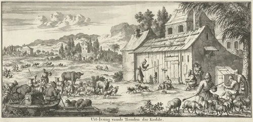 Herders staan een tiende deel van hun kudde af by Jan Luyken, print, 1683