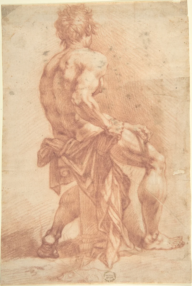 Male Figure Seated on a Column by anonymous, drawing, 1700-1800