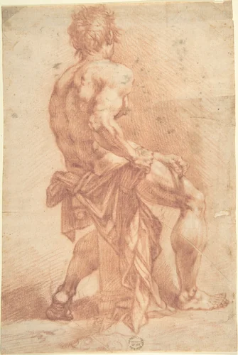 Male Figure Seated on a Column by anonymous, drawing, 1700-1800