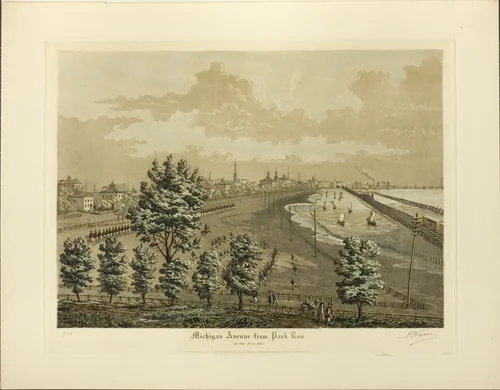 Michigan Avenue from Park Row in the Year 1865 by Raoul Varin, print, 1926