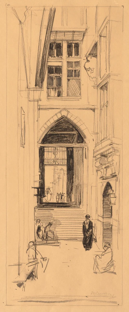 A Courtyard in Cairo by David Young Cameron, drawing, 1880-1940