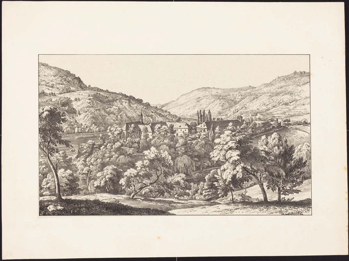 View of the Convent of Neuberg from the Summit by Ernst Fries, print, 1829