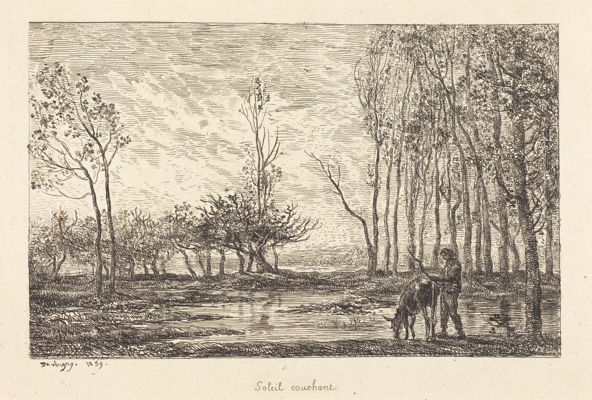 Sunset (Soleil couchant) by Charles-François Daubigny, print, 1859