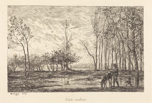 Sunset (Soleil couchant) by Charles-François Daubigny, print, 1859