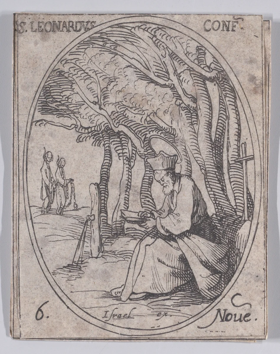 S. Léonard, confesseur (St. Leonard, Confessor), November 6th, from "Les Images De Tous Les Saincts et Saintes de L'Année" (Images of All of the Saints and Religious Events of the Year) by Jacques Callot, print, 1636