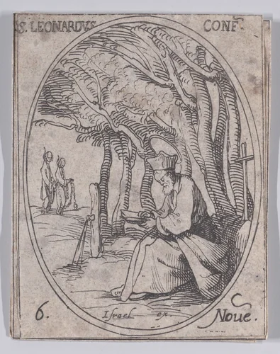 S. Léonard, confesseur (St. Leonard, Confessor), November 6th, from "Les Images De Tous Les Saincts et Saintes de L'Année" (Images of All of the Saints and Religious Events of the Year) by Jacques Callot, print, 1636