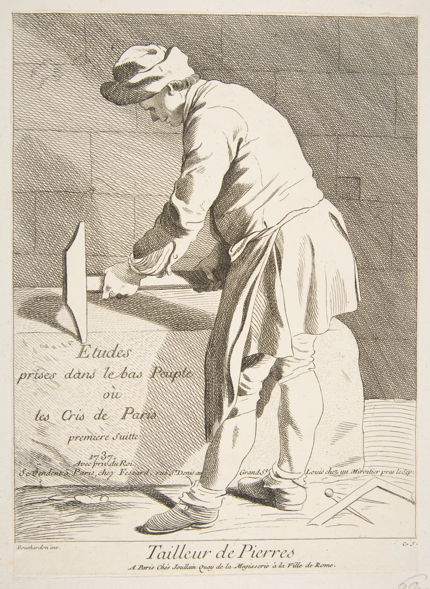 Stone Cutter by Anne Claude Philippe de Tubières, print, 1737