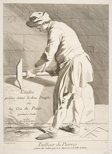 Stone Cutter by Anne Claude Philippe de Tubières, print, 1737