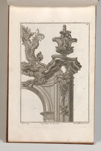 Suggestion for the Decoration of Top Right Side of Portal, Plate 4 from 'Allerneueste Façon von Auszierungen zu Portalen' by Jeremias Wachsmuth, book, 1745-1755