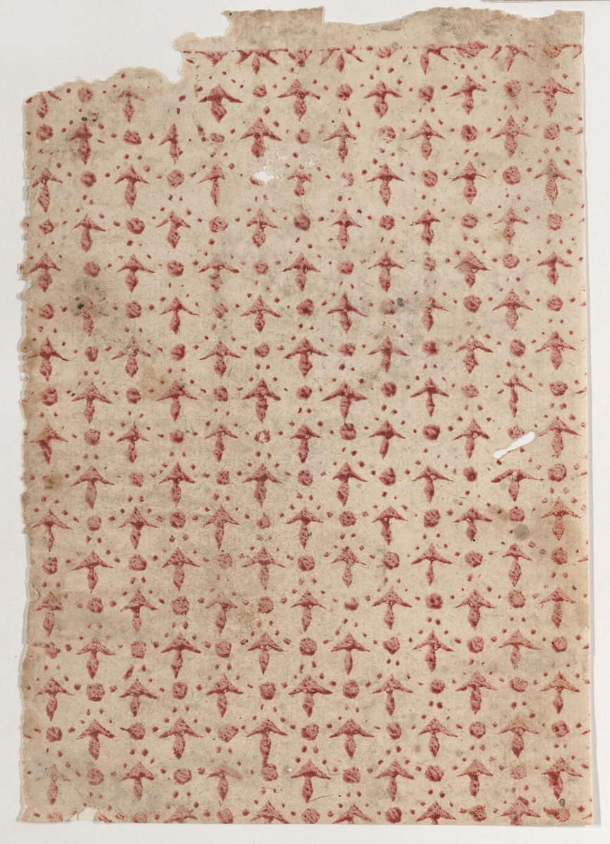 Sheet with overall pattern of arrow shapes and dots by anonymous, print, 1800-1900