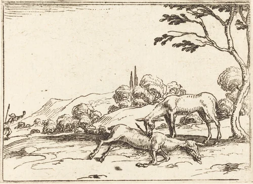 Doe Mourning her Foal by Jacques Callot, print, 1592-1635