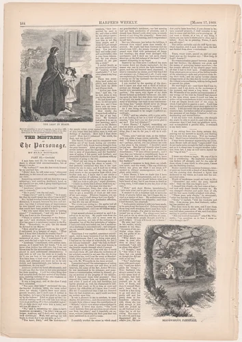 The Lady in Black, Meadowbrook Parsonage (from "The Mistress of the Parsonage," in "Harper's Weekly") by Winslow Homer, print, 1860