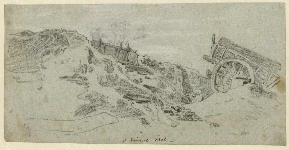 Twee karren op een bouwterrein, vermoedelijk bij het huidige Russell Square te Londen by John Linnell, drawing, 1806