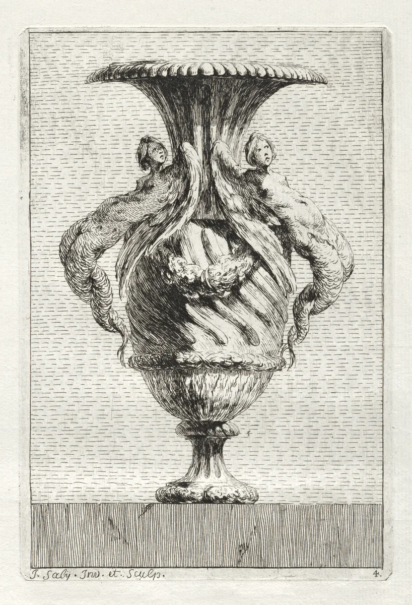 Suite of Vases: Plate 4 by Jacques François Saly, print, 1746
