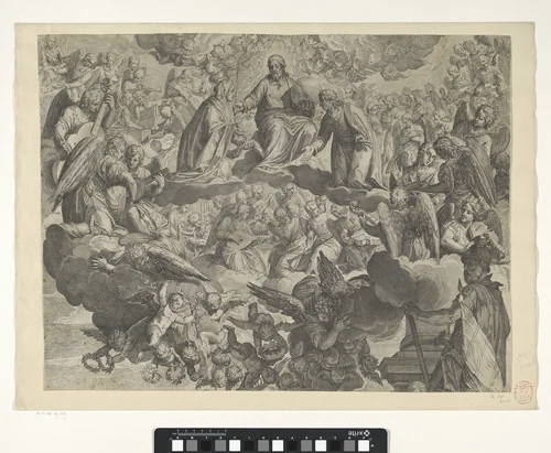 Het martelaarschap van de heilige Justina van Padua (bovenste helft) by Agostino Carracci, print, 1567-1602