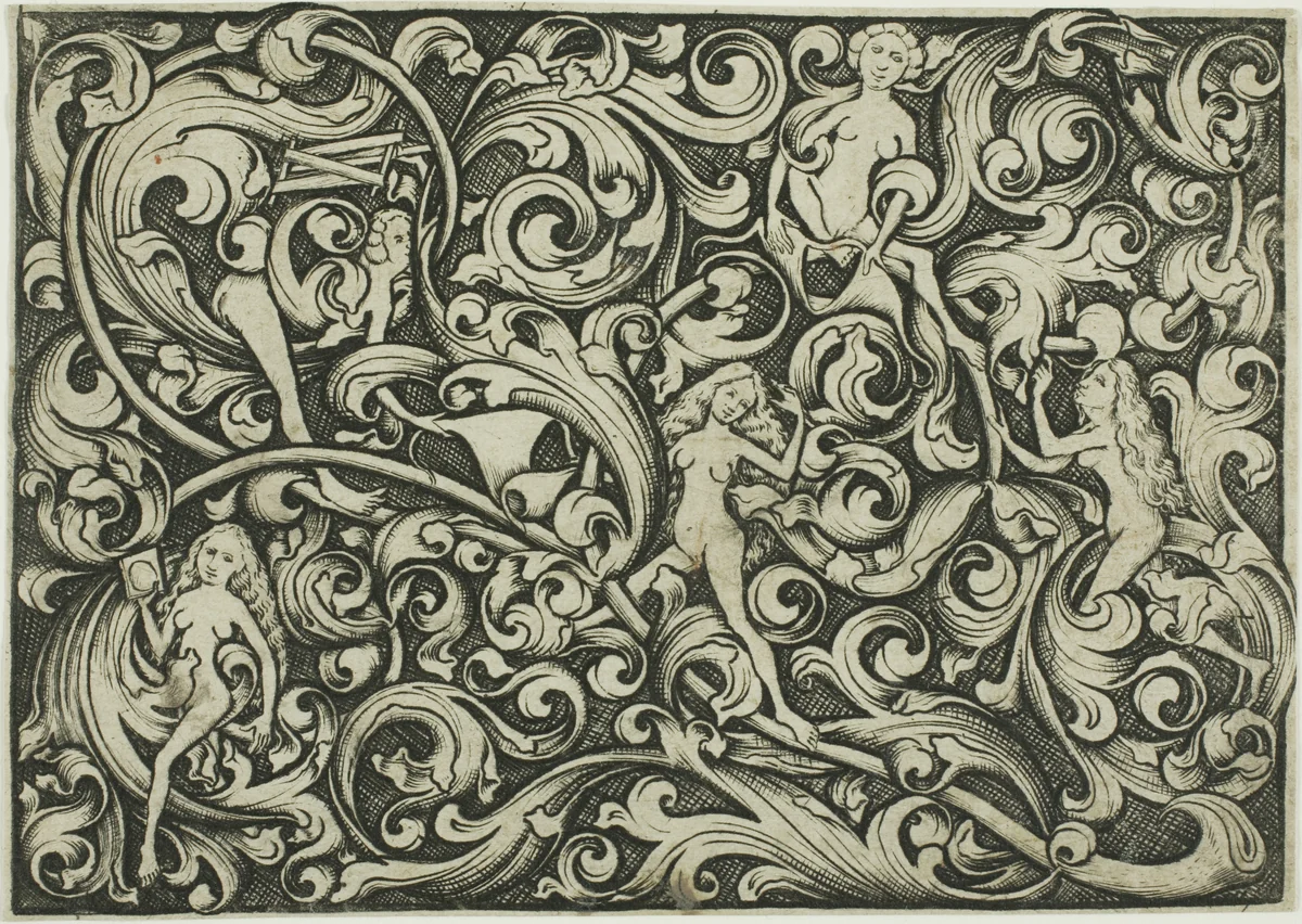 Ornament with Women Fighting by Master E. S., print, 1455-1465