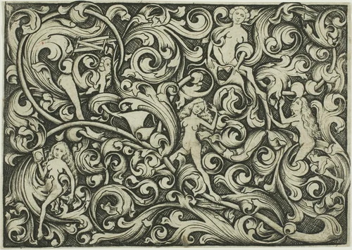 Ornament with Women Fighting by Master E. S., print, 1455-1465