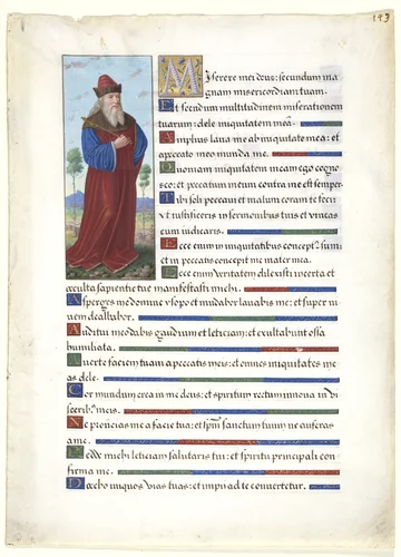 Leaf from a Book of Hours: King David by Jean Bourdichon, manuscript, 1495-1505