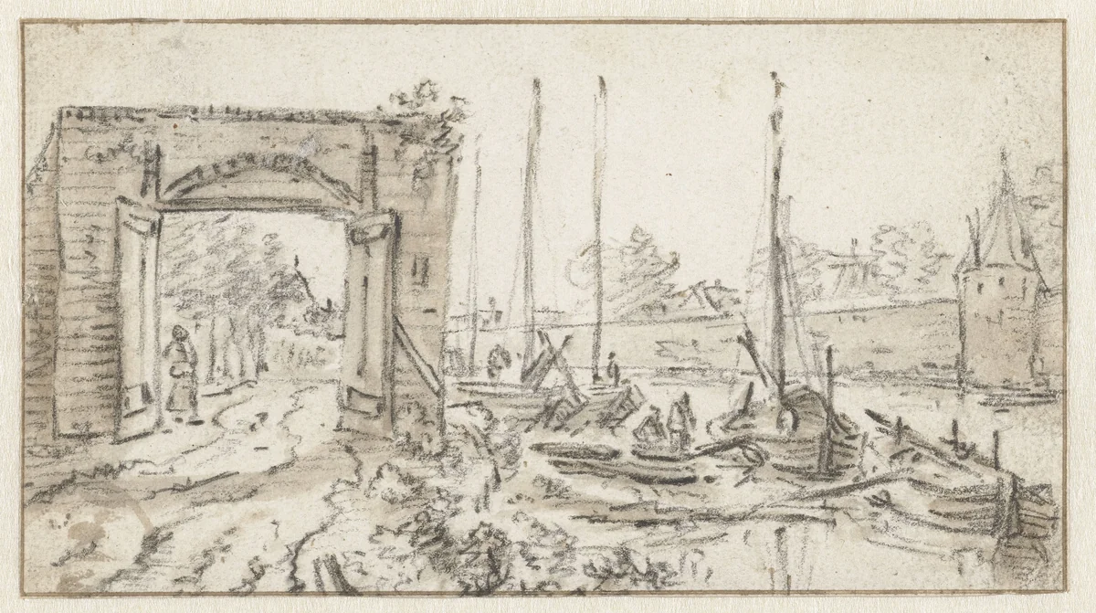 Gezicht op de stadsmuur van Utrecht by Herman Saftleven, drawing, 1619-1685