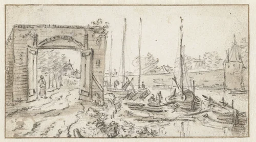 Gezicht op de stadsmuur van Utrecht by Herman Saftleven, drawing, 1619-1685