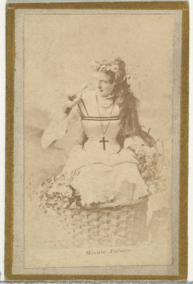 Minnie Palmer, from the Actresses and Celebrities series (N60, Type 2) promoting Little Beauties Cigarettes for Allen & Ginter brand tobacco products by Allen & Ginter, photograph, 1887