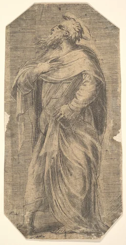 Saint Jude facing left, book under his left arm, from "Christ and the Apostles" by Andrea Schiavone, print, 1543-1553
