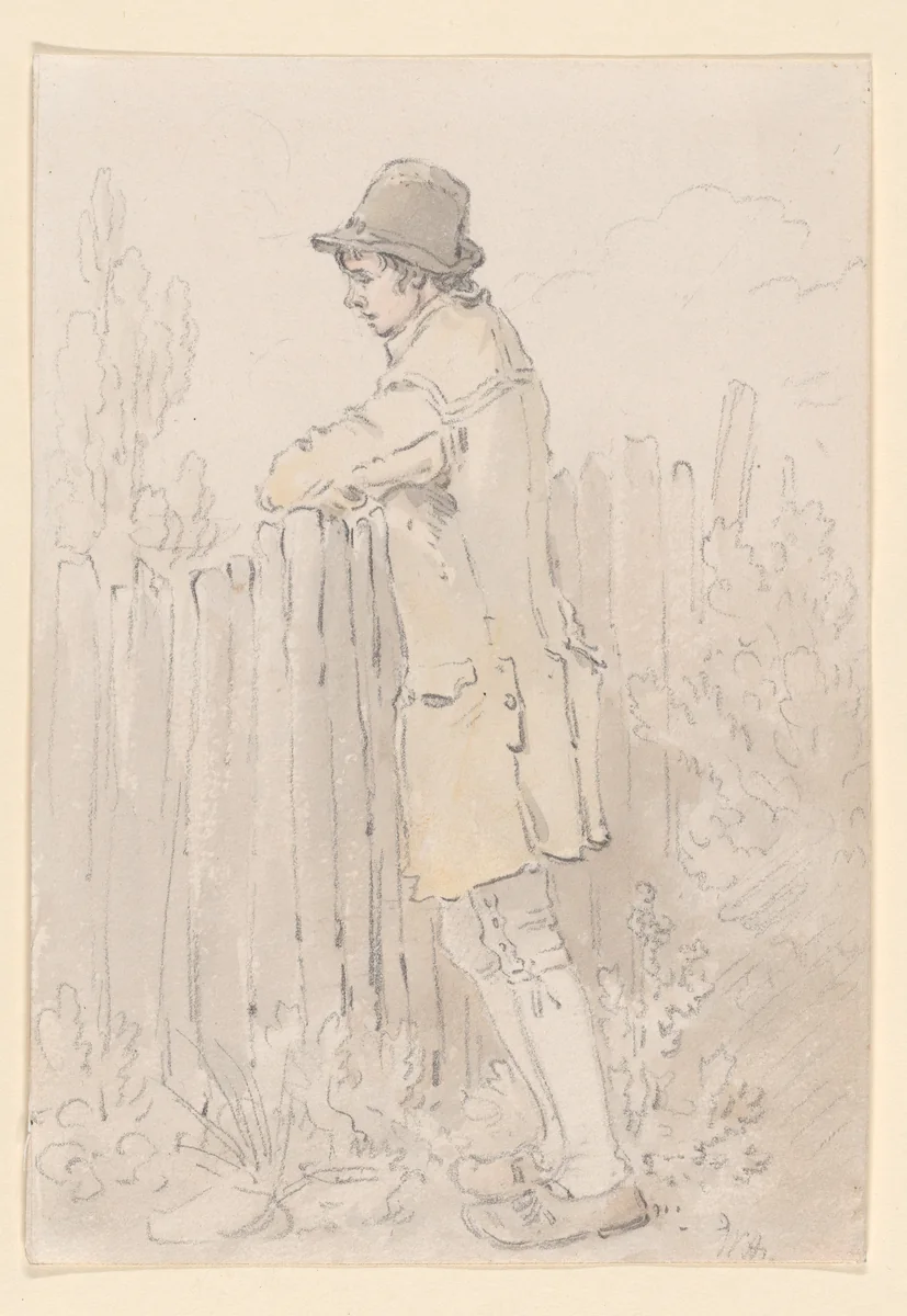 A young man leaning on a fence by William Alexander, drawing, 1785-1792